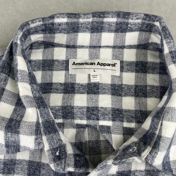 American Apparel Shirt Mens L Blue White Plaid Gingham Button Down Long Sleeve - Picture 6 of 8